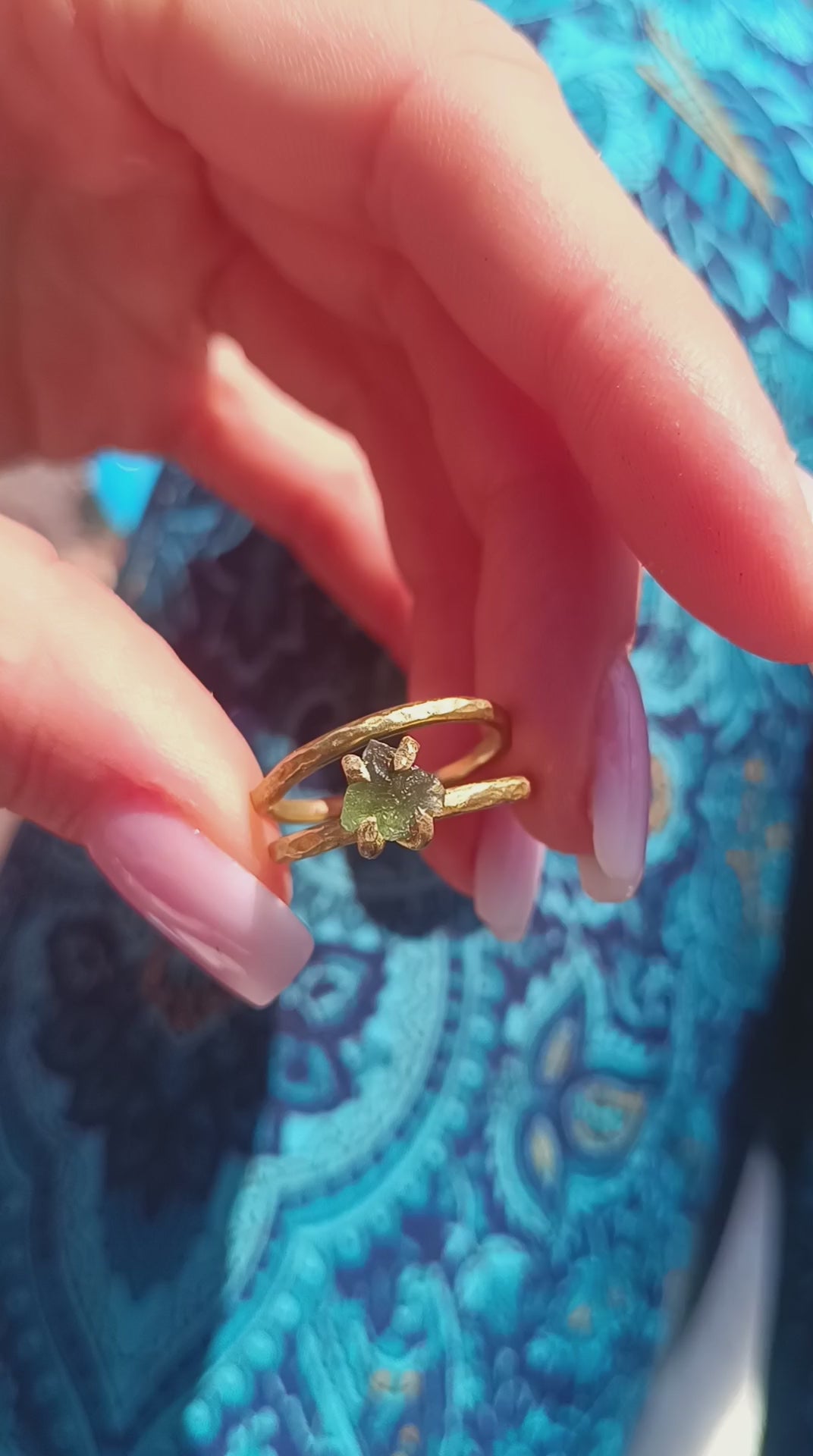 Double Band Moldavite Ring