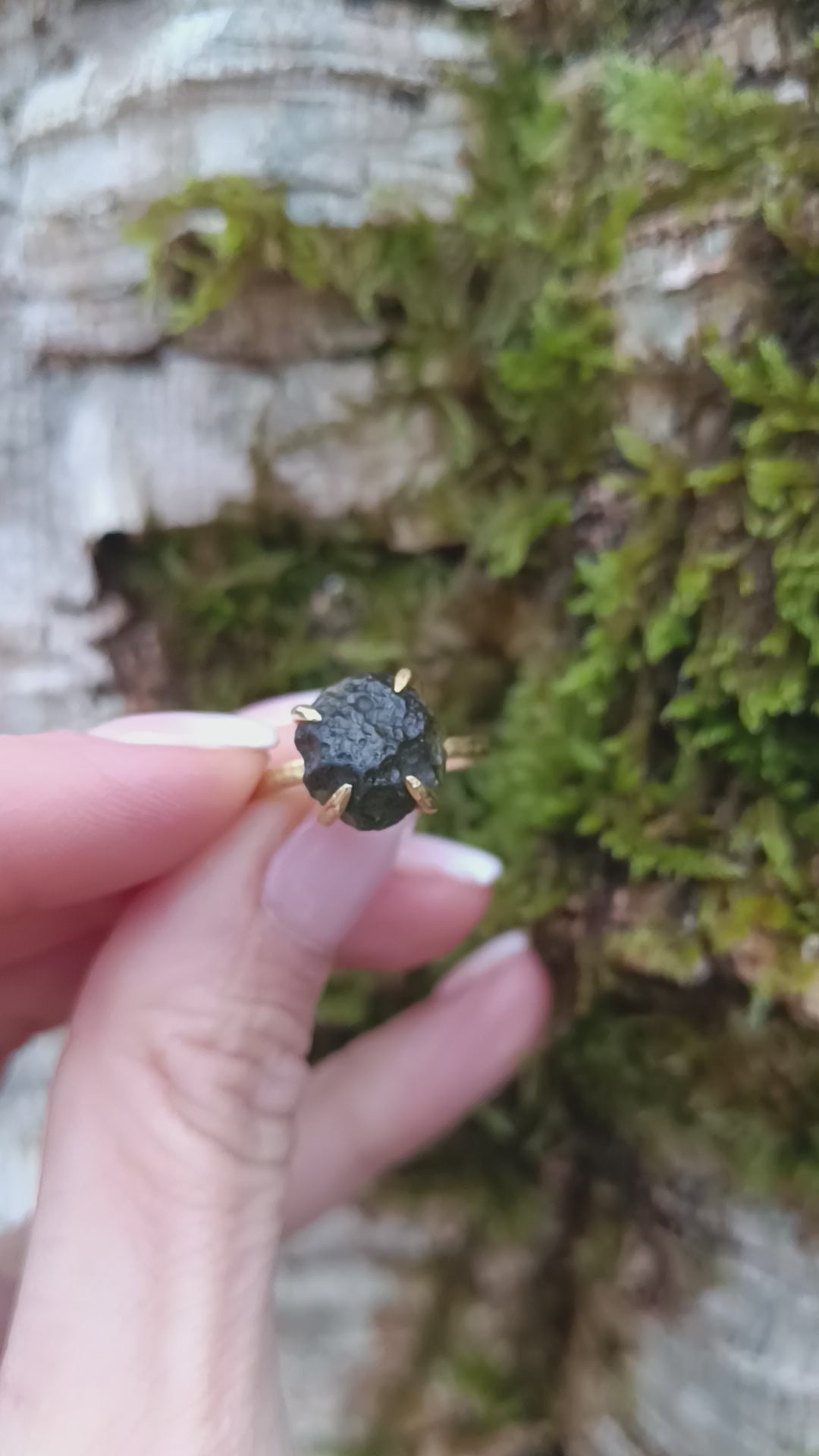 Deep Green Moldavite Ring