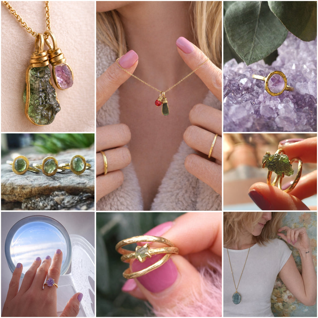 Moldavite & Honey Swarovski Crystal Necklace