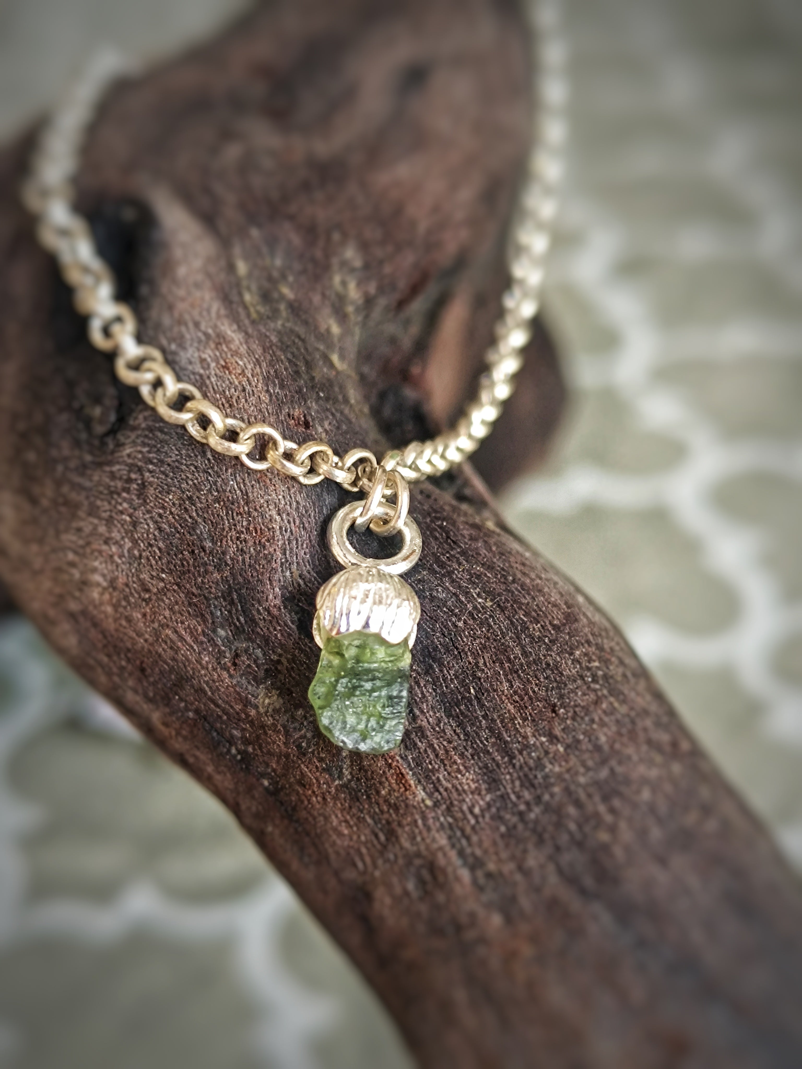 Silver Raw Moldavite Necklace