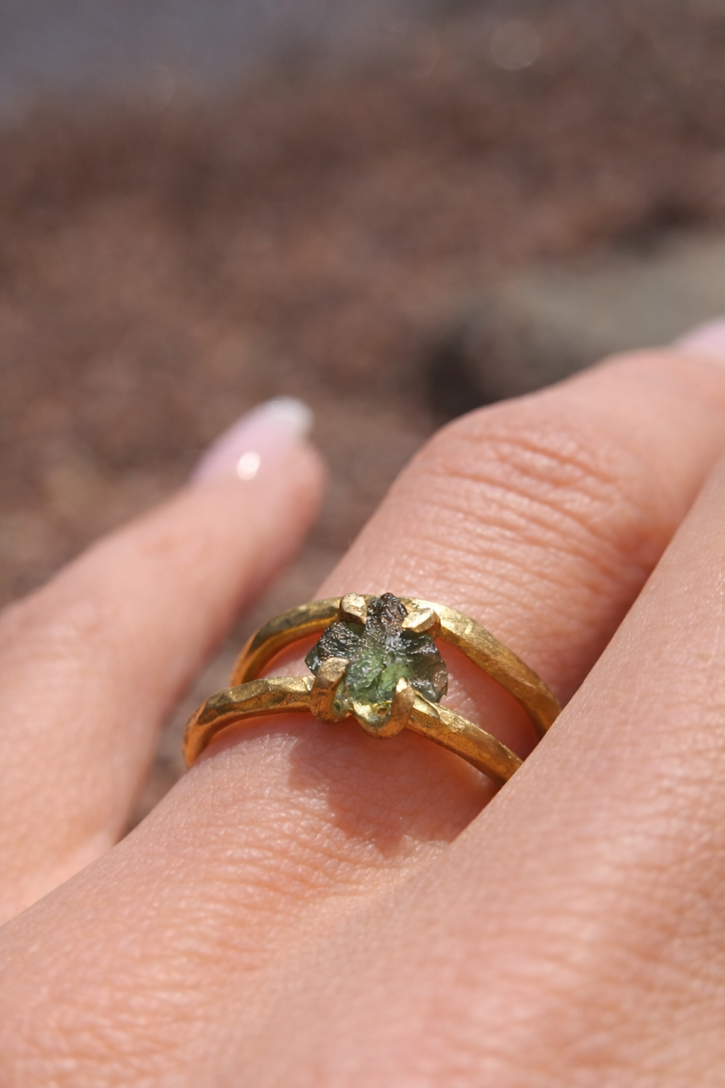 Double Band Moldavite Ring