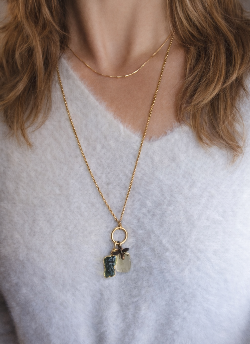 Libyan Gold Tektite & Moldavite Pendant Necklace