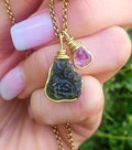 Moldavite Eye Necklace with Amethyst