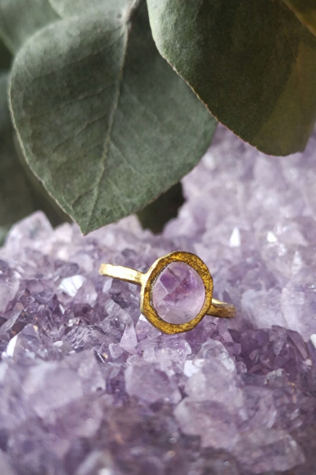 Raw Amethyst Halo Ring