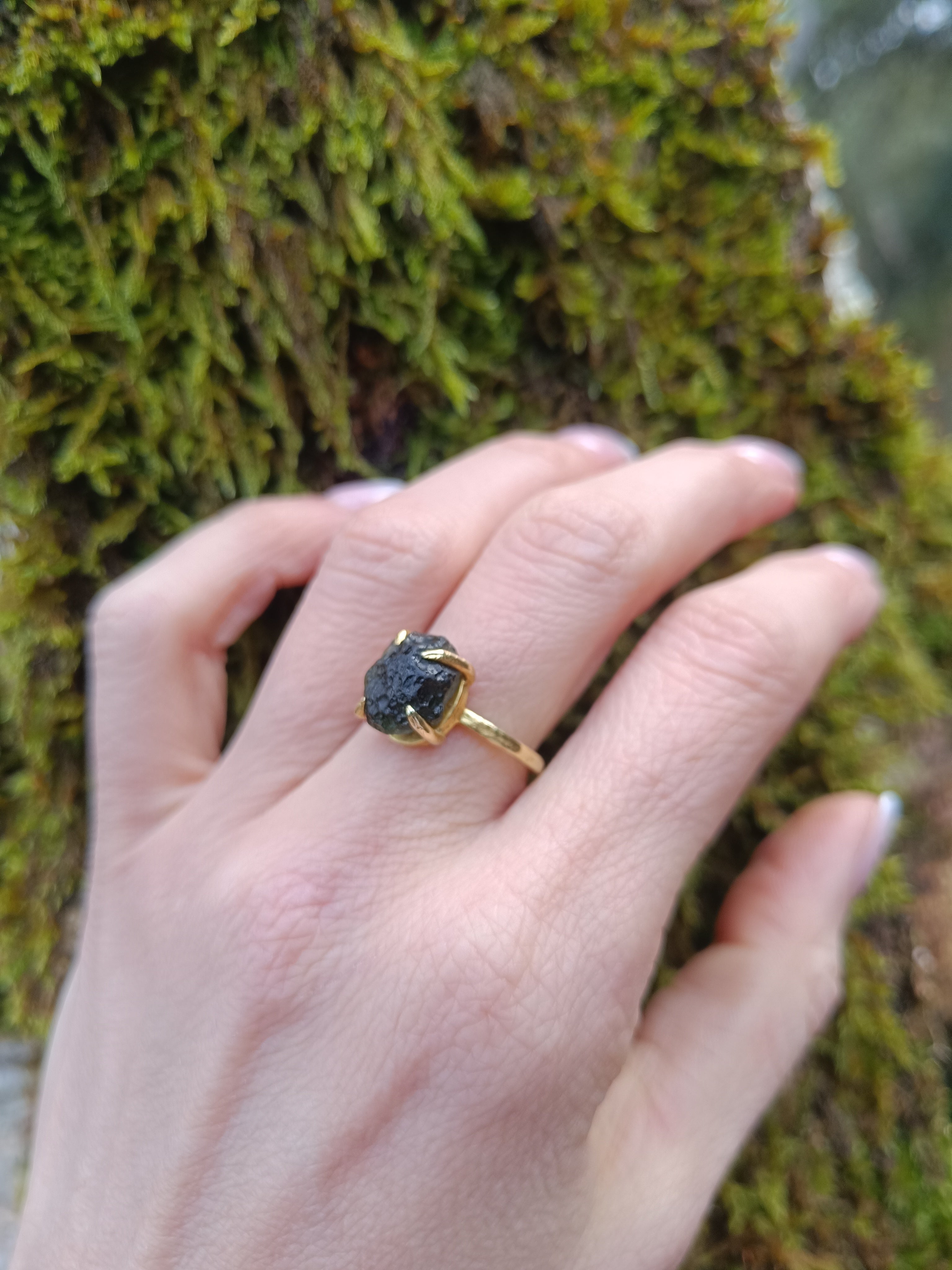 Deep Green Moldavite Ring