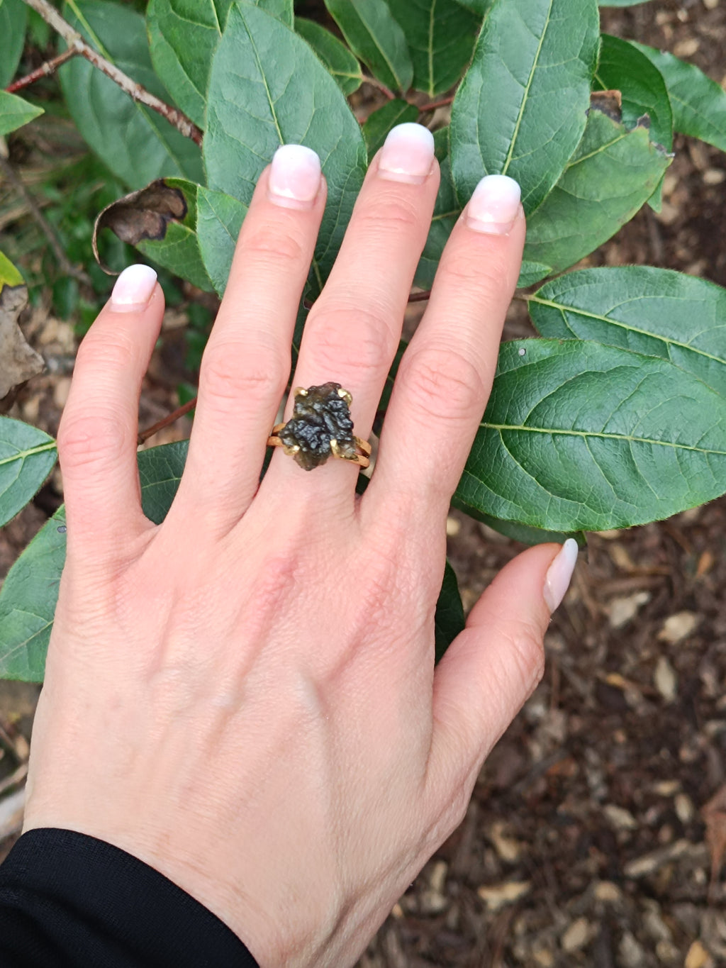 Large Moldavite Double Band Ring