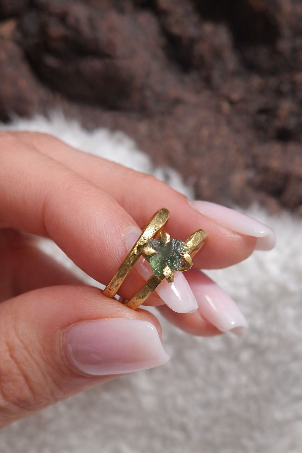 Double Band Moldavite Ring