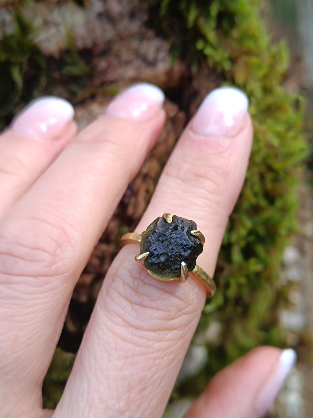 Deep Green Moldavite Ring