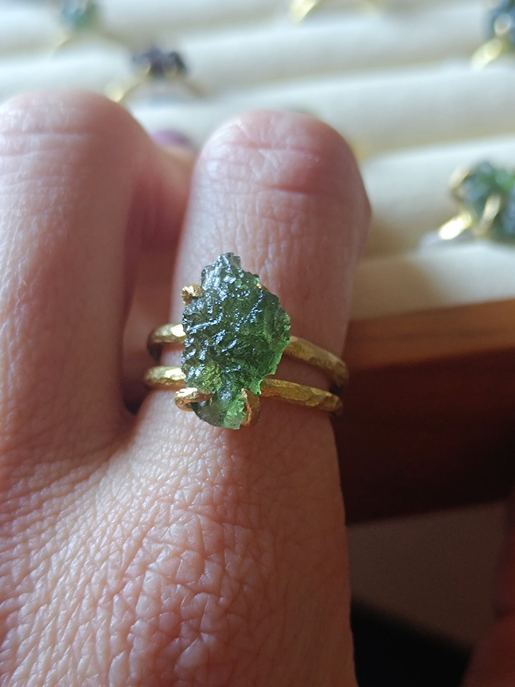Double Moldavite Ring