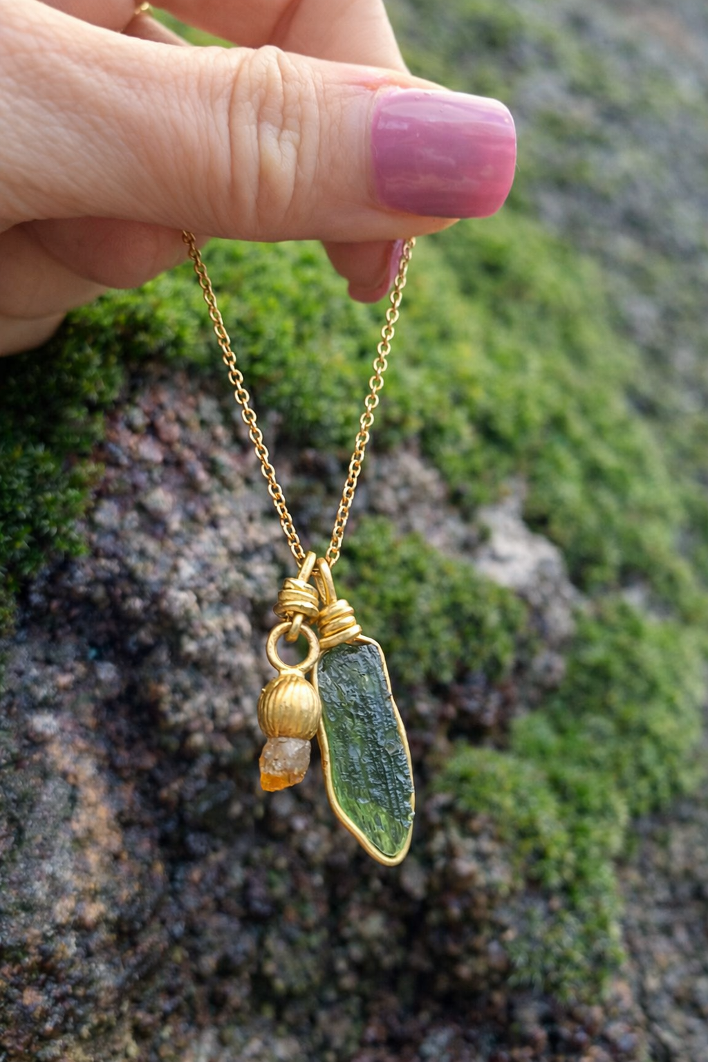 Moldavite & Citrine Necklace