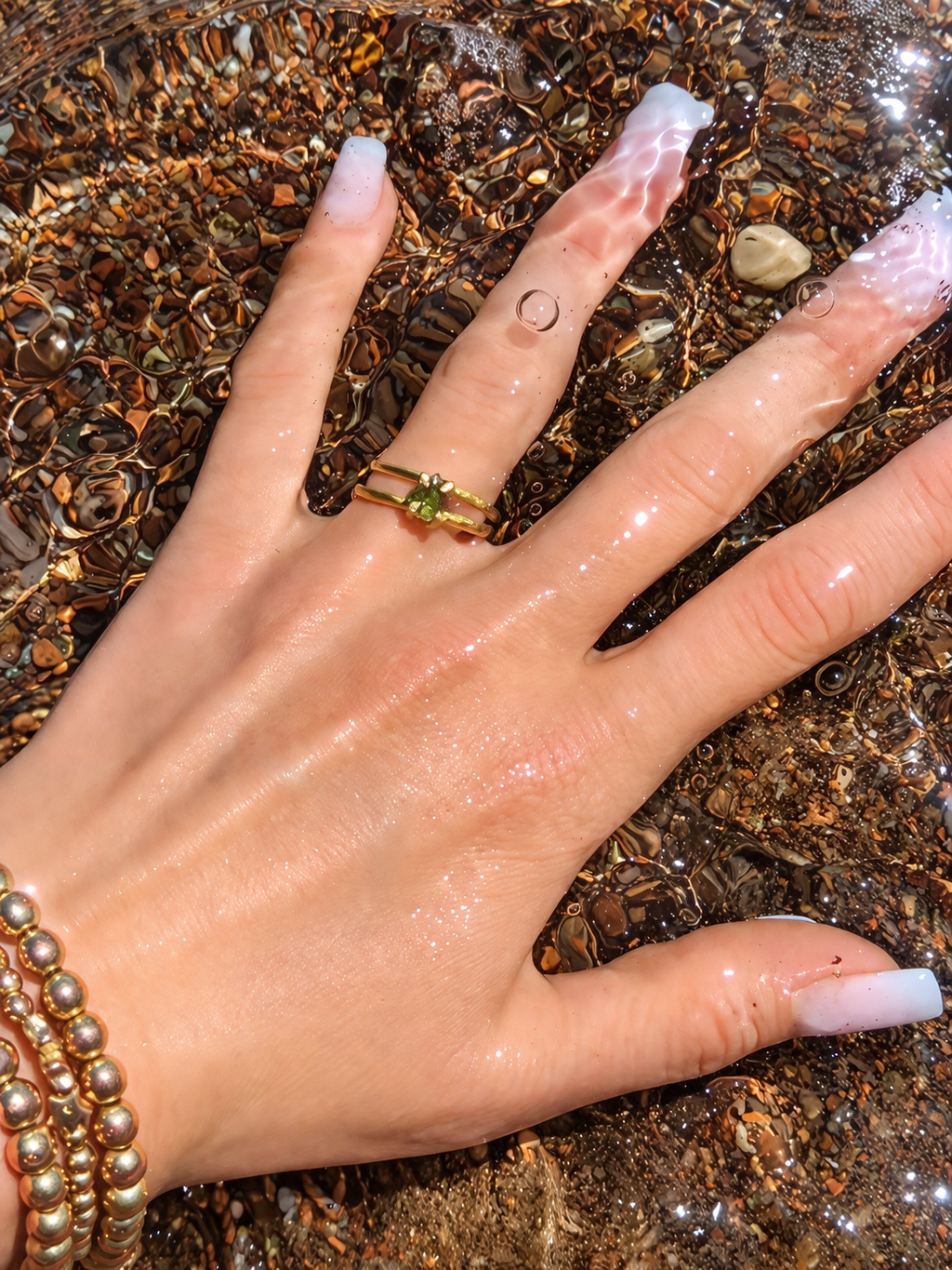 Double Band Moldavite Ring