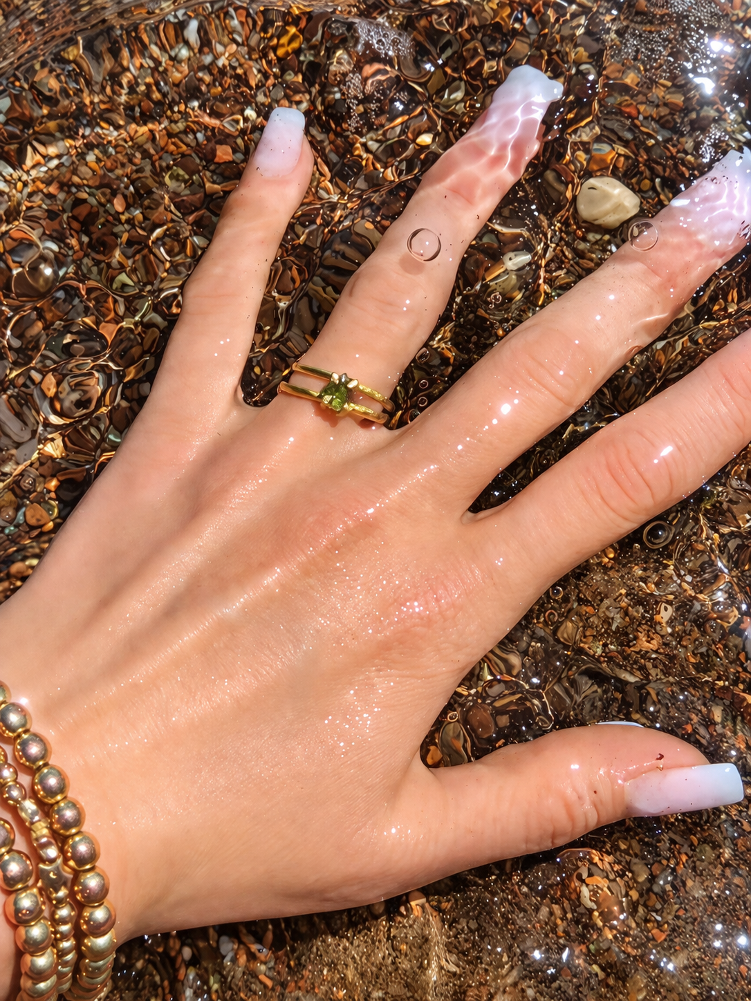 Double Band Moldavite Ring
