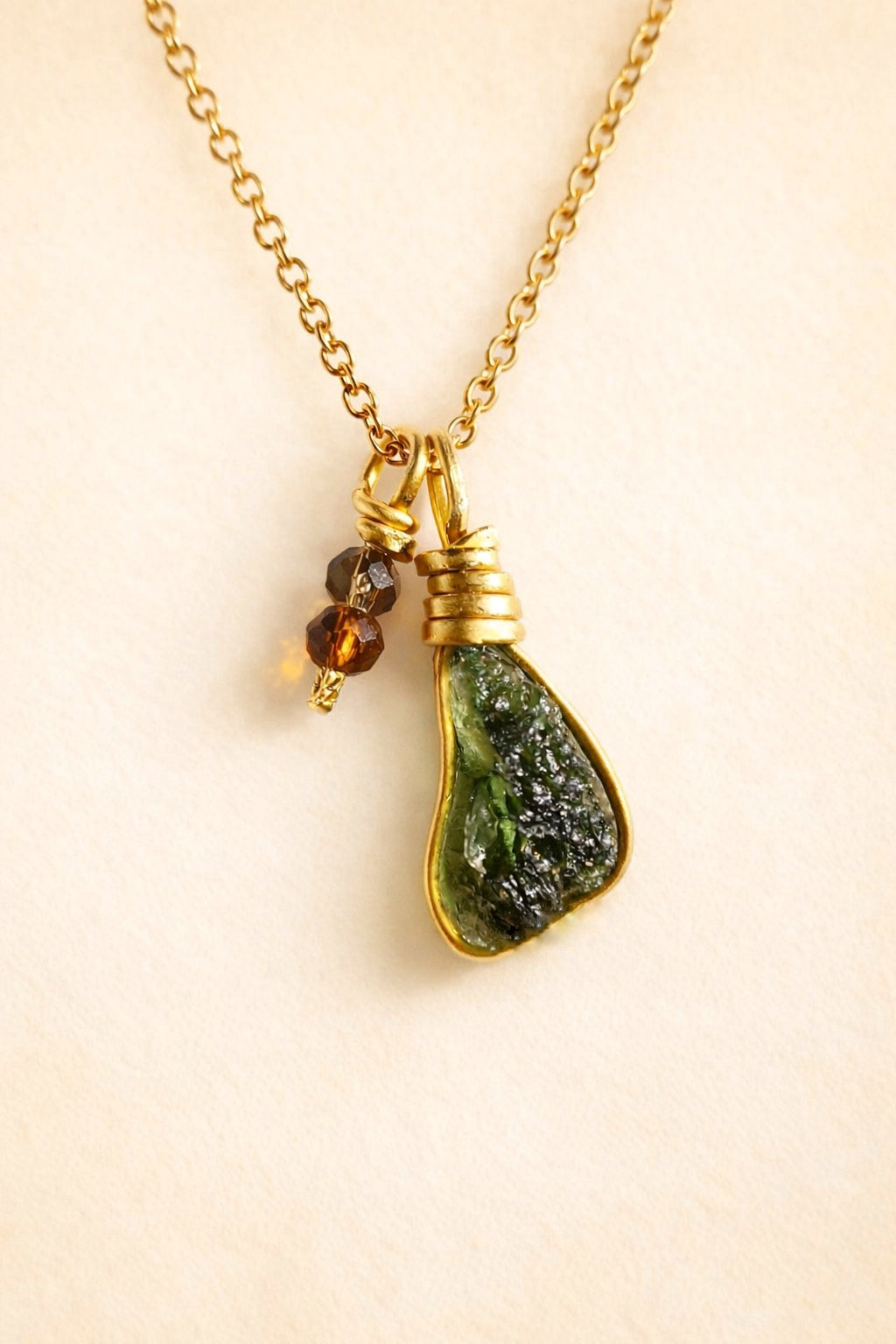 Moldavite & Honey Swarovski Crystal Necklace