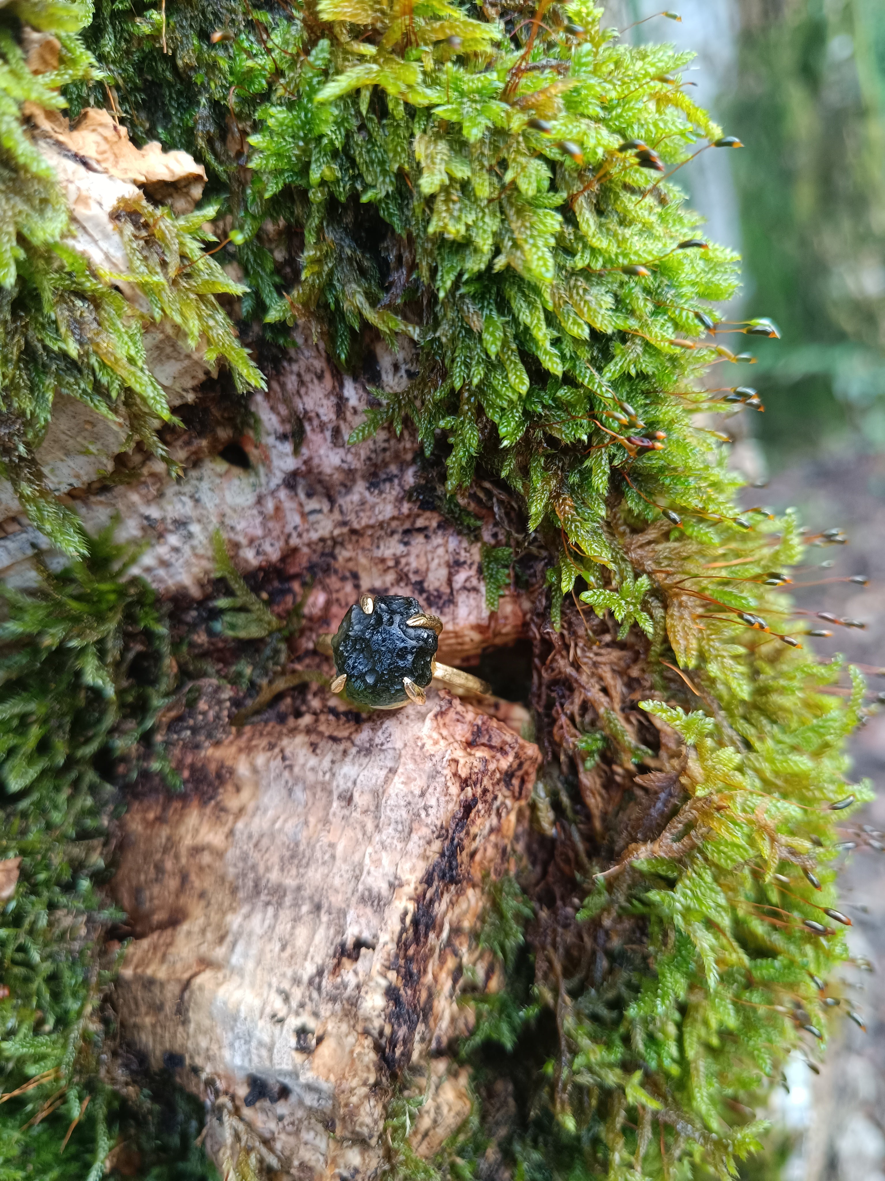 Deep Green Moldavite Ring