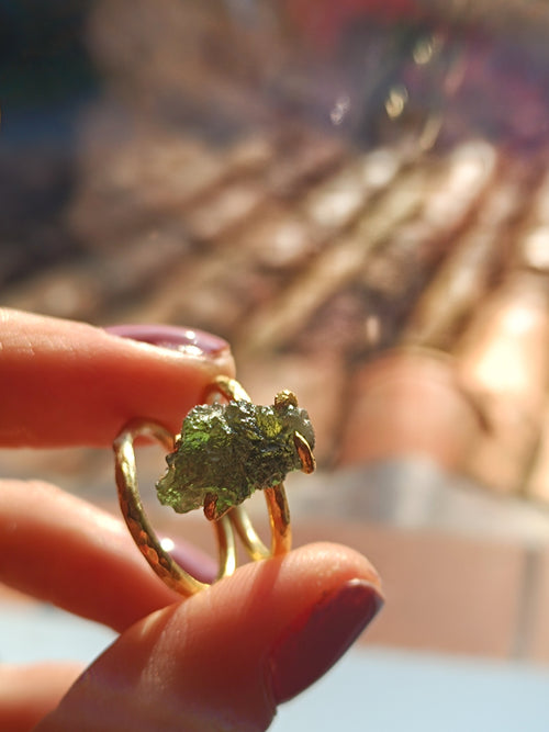 Double Moldavite Ring