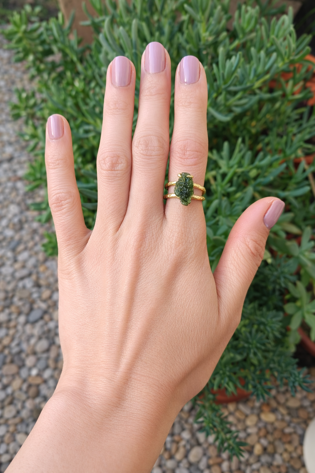 Double Moldavite Ring